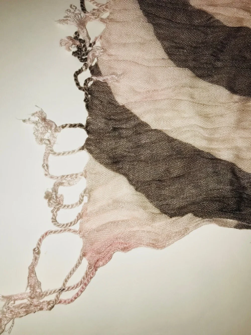 Y2K Vintage Retro Swirl Print Lightweight Scarf Brown Cream Fringe Boho Chic OS